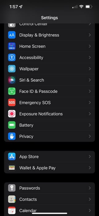 iPhone settings menu iPhone settings menu
