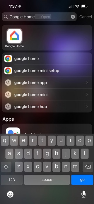 Using the iPhone search bar to find an app