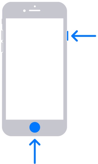 Image of an iPhone indicating the volume up and Home buttons