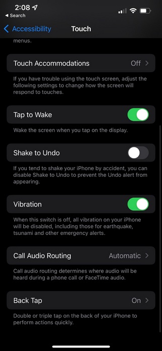 An iPhone's Touch Accessibility menu