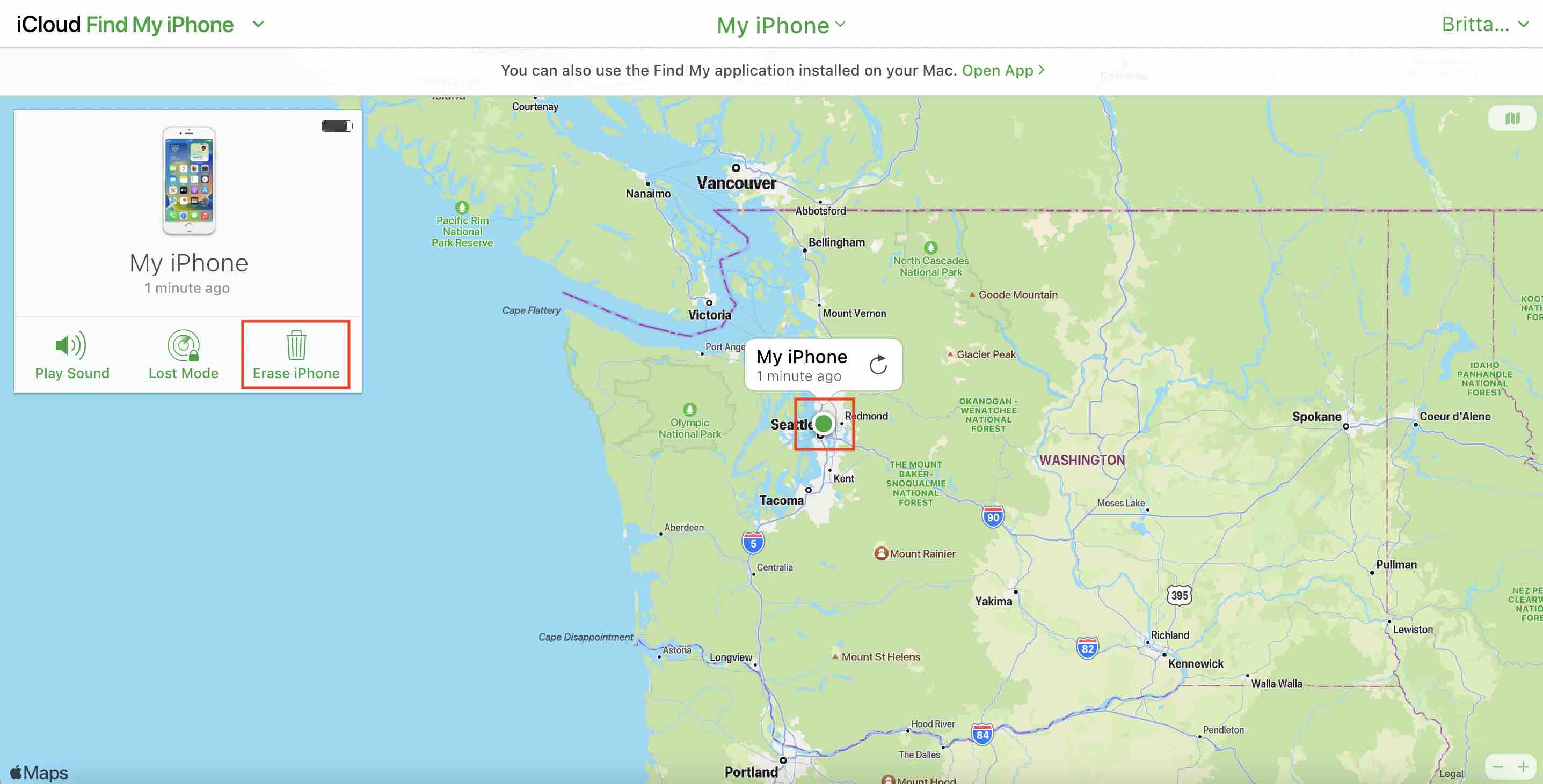 Screenshot of Find My iPhone