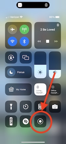 iPhone Control Center with screen recording app