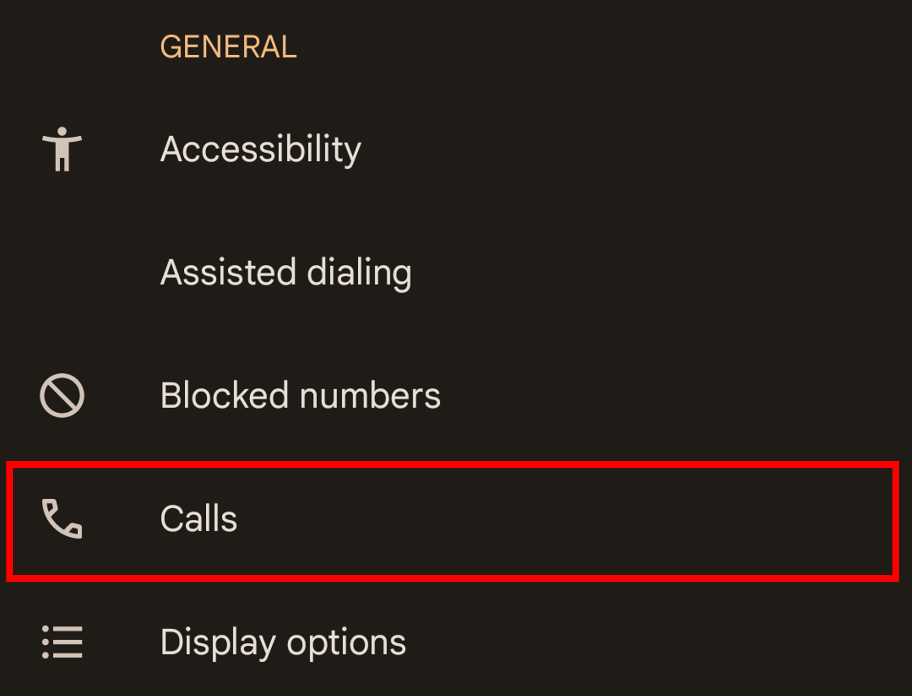 Location of the "Call settings" option on a Google Pixel 6.