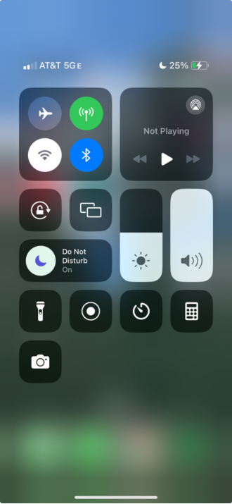 Screenshot of Control Center on iPhone