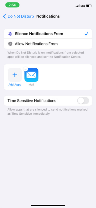 Screenshot of Focus Mode silencing notifications from Mail app