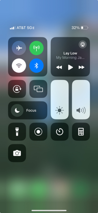 Screenshot of Control Center on iPhone