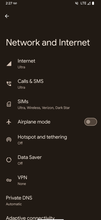 Network and internet page on Android