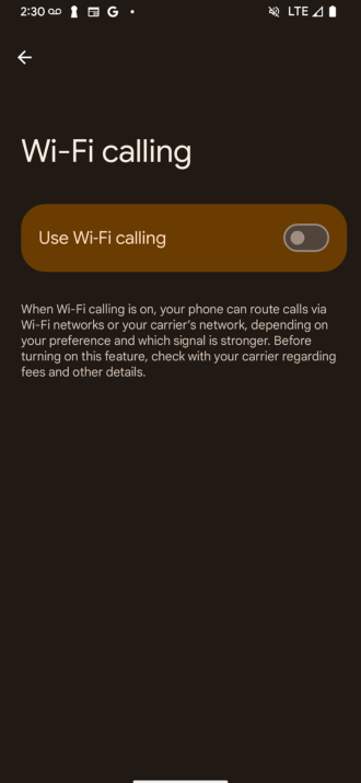Wi-Fi calling turned off on Android