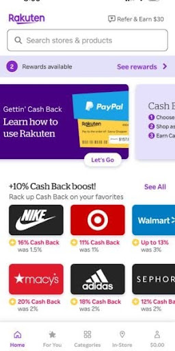 Screenshot of Rakuten app