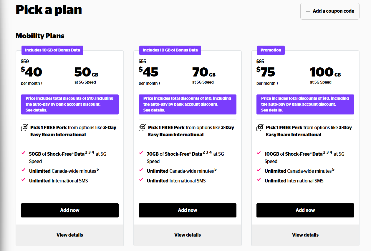 Photo of the current Koodo plans. 