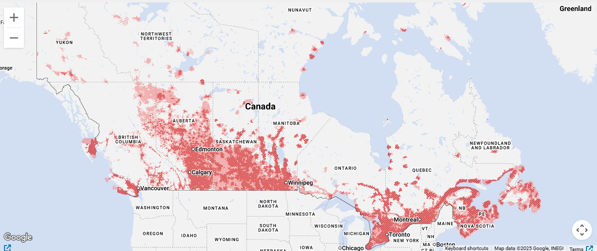 Virgin Plus' 4G LTE coverage is available across major metro areas across Canada.