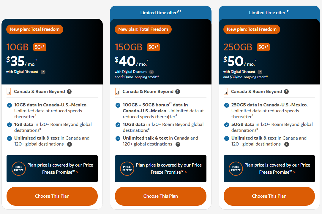 Freedom Mobile plans.
