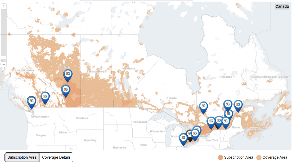 Freedom Mobile coverage map.
