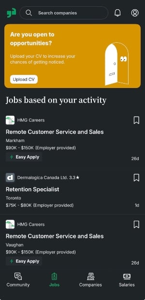 Glassdoor app showing ratings for UC San Diego