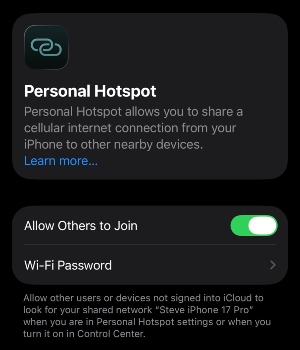 iPhone hotspot settings iPhone hotspot settings