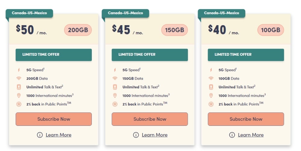 Public Mobile offers 4G LTE and 5G plans, supporting Canada-wide talk and text and varying data pools Public Mobile offers 4G LTE and 5G plans, supporting Canada-wide talk and text and varying data pools