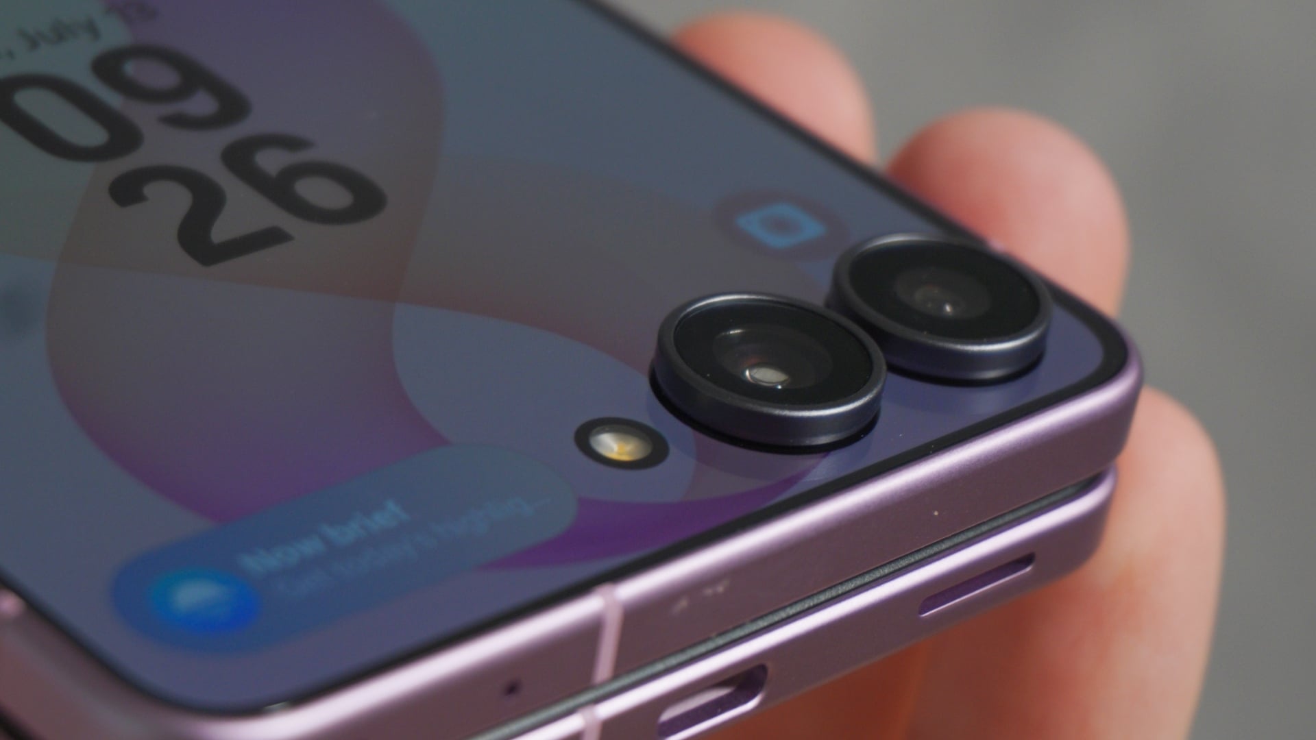 Galaxy Z Flip8 FlexWindow with minimal bezels shown from the front